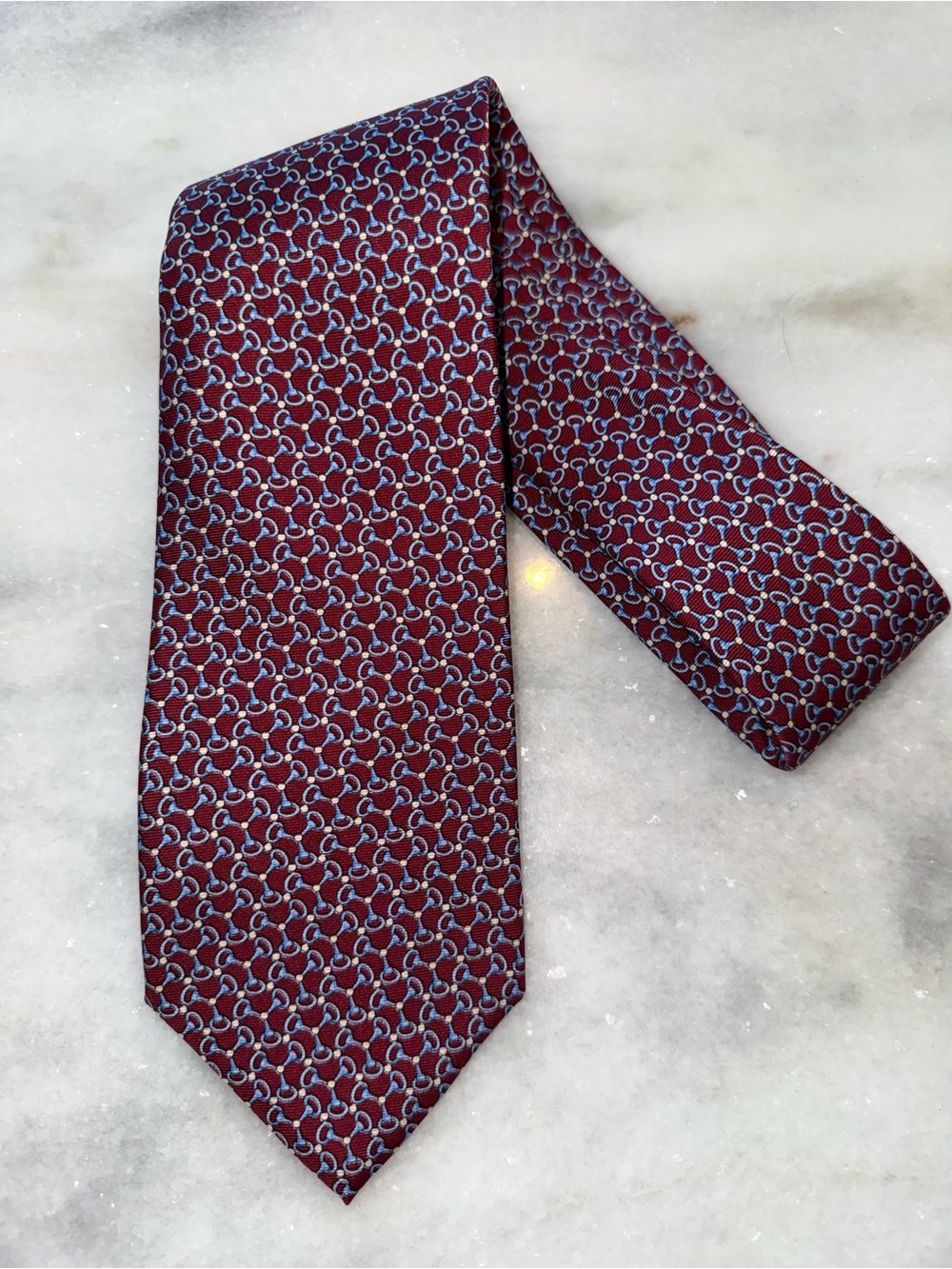 Brooks Brothers Men's 100% Silk Necktie Tie-Burgundy Blue Tan-Made in USA